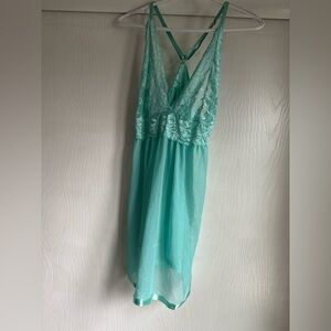 Aqua Lace Bodice Chiffon Chemise with Crisscross Back